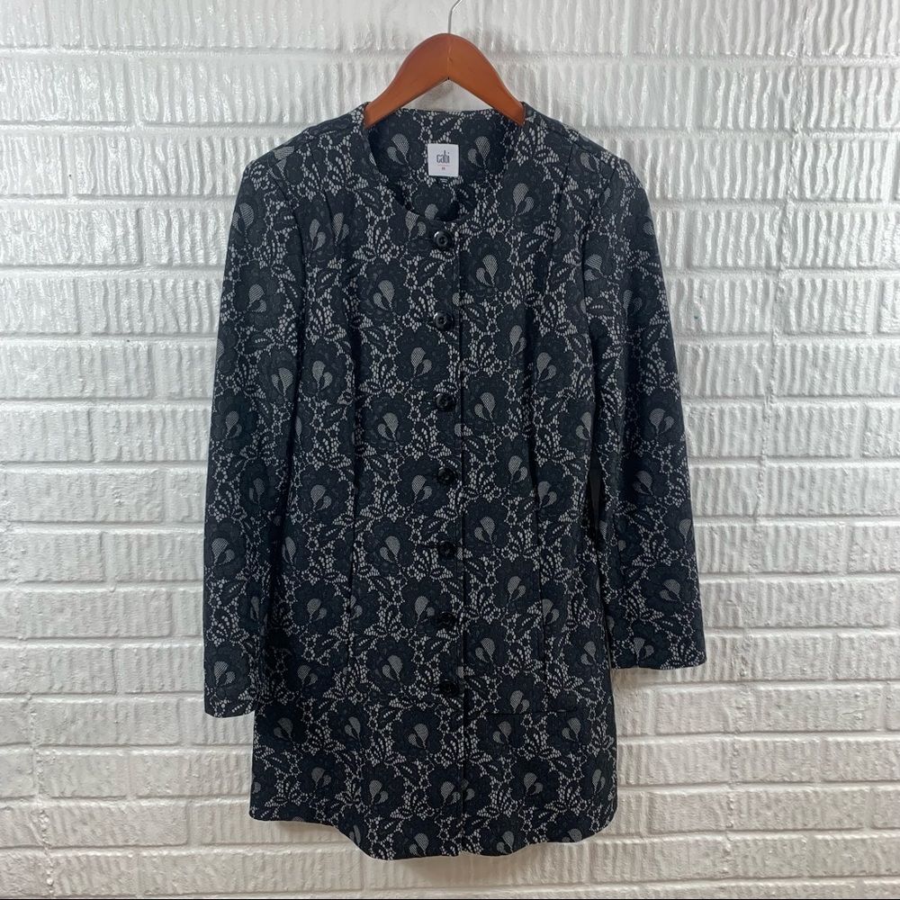 CAbi Black Floral Jacquard Coat